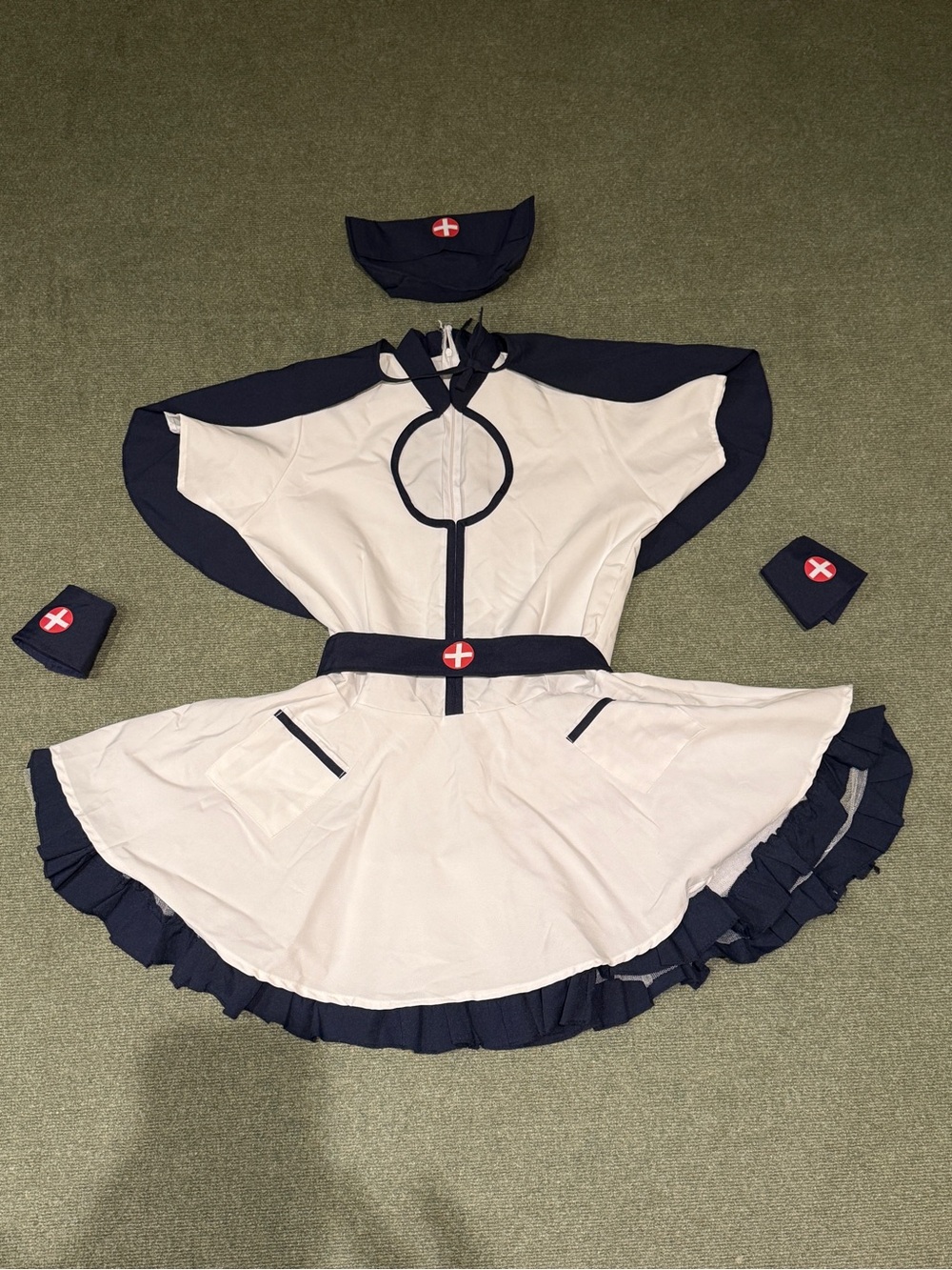 Six Piece Navy and White Sexy Nurse Costume Set with Dress and Accessories